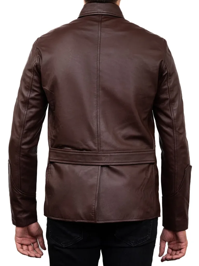5 Button Men Leather Blazer Brown