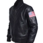 Mens American Flag Black Bomber Jacket