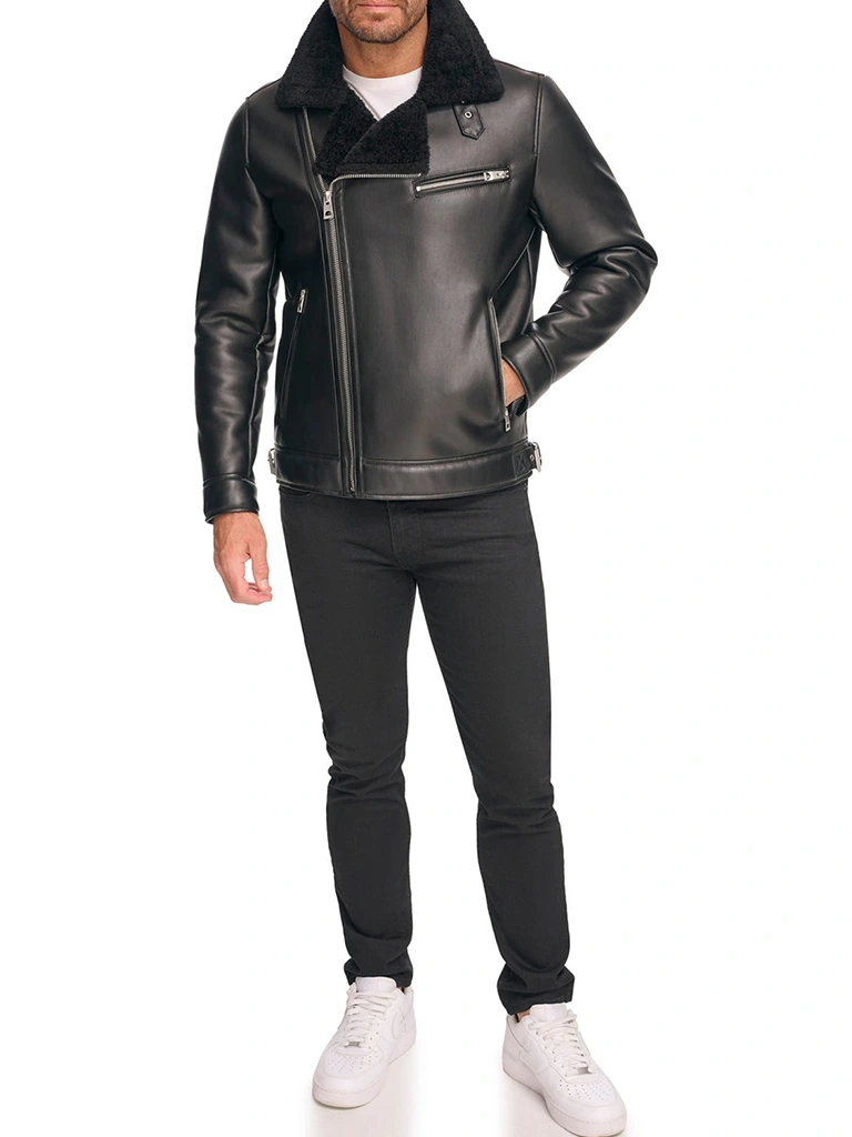 mens Asymmetrical Faux Shearling jacket