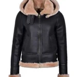 Womens Aviator Fur Hooded Leather Jacket