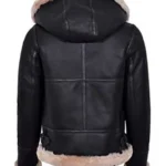 Black Aviator Fur Hooded Leather Jacket