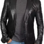 mens Black Leather Blazer