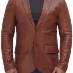 Mens Brown Leather Blazer