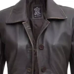 Womens Distressed Leather Brown Coat