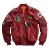 Carrier Air Wing Bomber red Leather Jacket