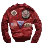 Carrier Air Wing Red Leather Bomber Jacket