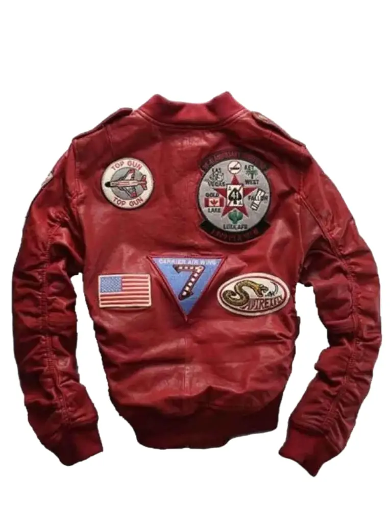 Carrier Air Wing Red Leather Bomber Jacket