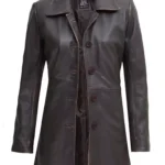 Womens Distressed Brown Leather Coat