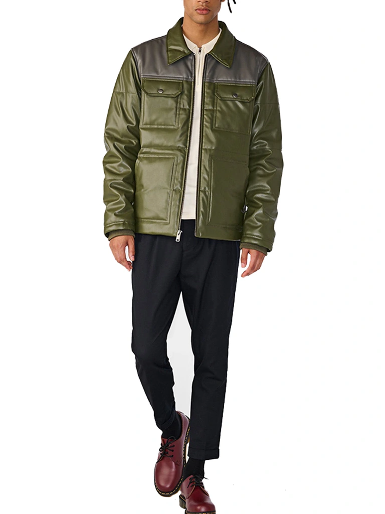 Dark Green Faux Leather Jacket