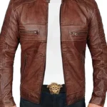 Distressed Biker Brown Jacket
