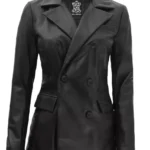 Womens Double Breasted Leather Coat