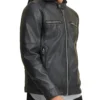 Mens Faux Black Leather Jacket With Removable Hood