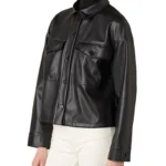 Womens Faux Leather Button Up JAcket