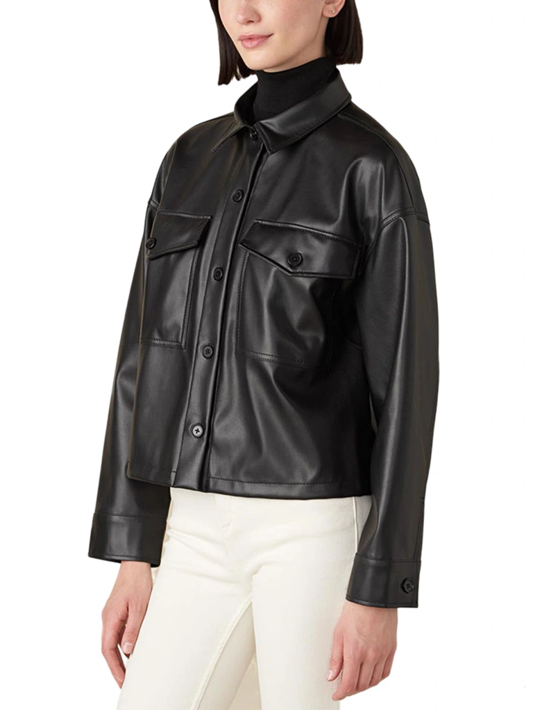 Womens Faux Leather Button Up JAcket