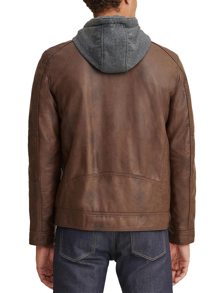 Mens Hooded Faux Leather Jacket