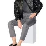 womens Faux Leather puffer Jacket