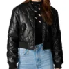 Womens Faux Leather Quilted Cropped Jacket