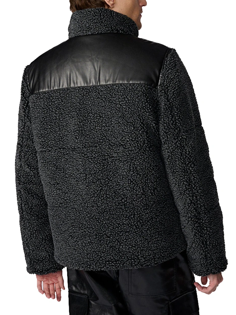 Black Faux Leather Sherpa Puffer