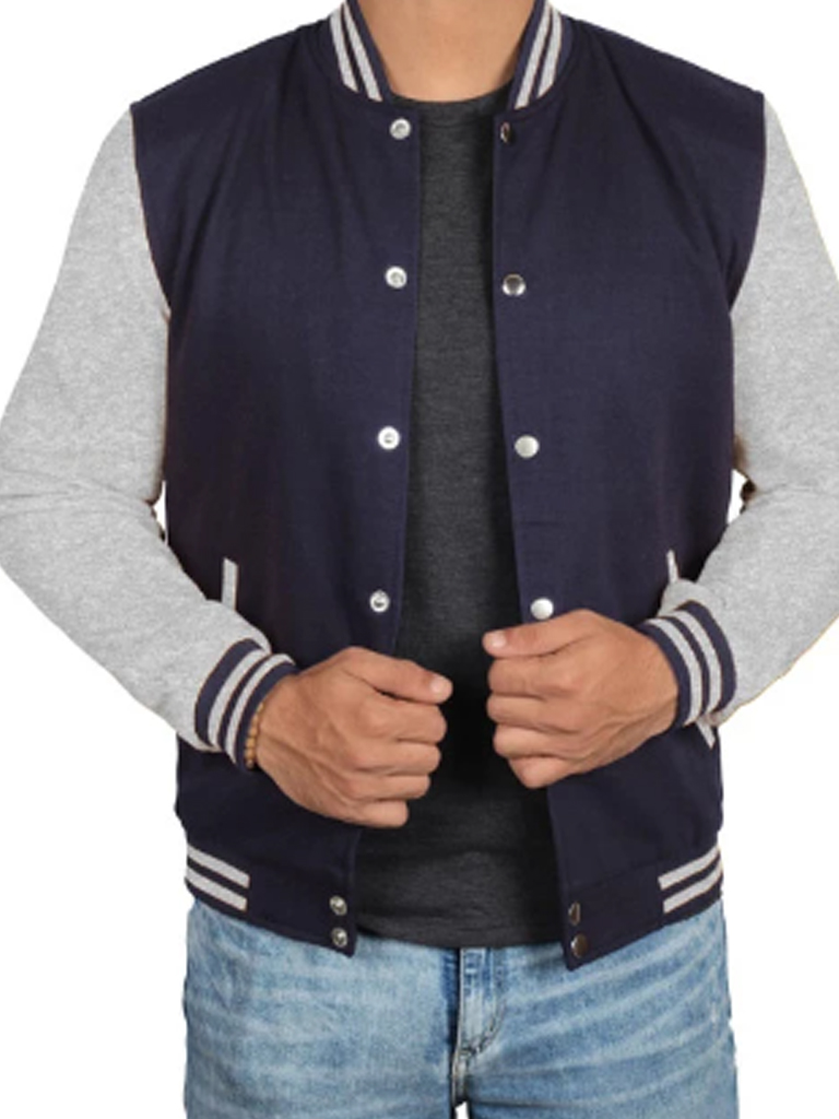 Mens casual Grey and Blue Varsity Jacket