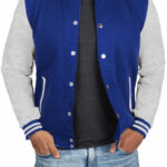 Mens Grey and Royal Blue Varsity Jacket