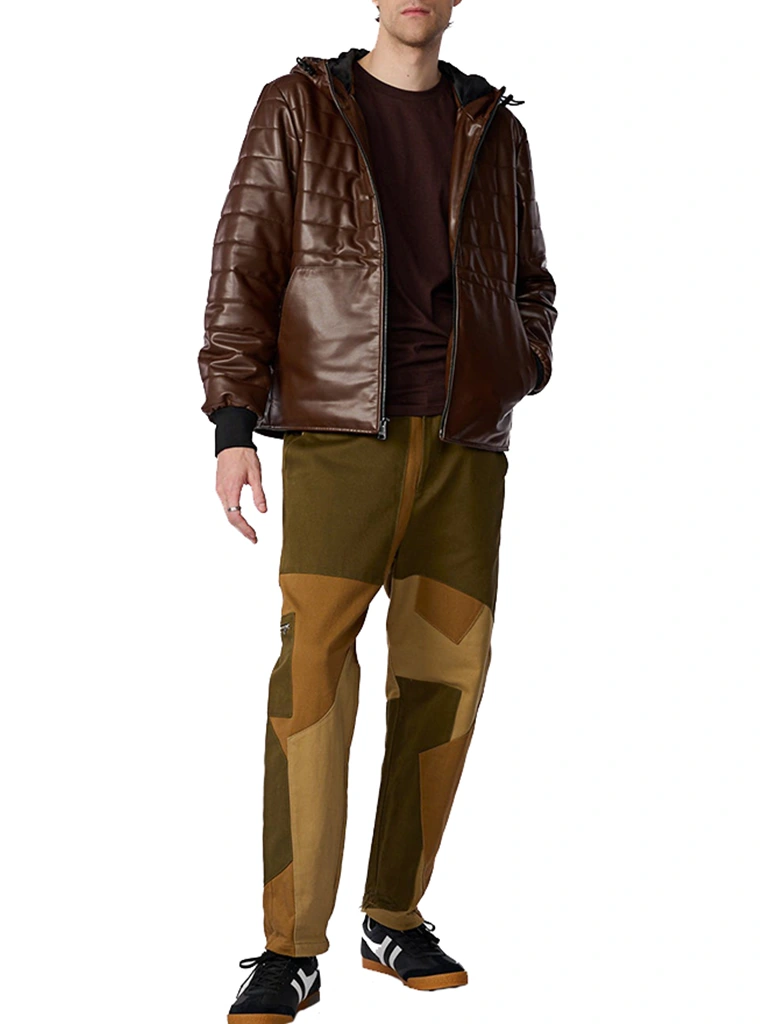 Brown Hooded Style Faux Leather Jacket