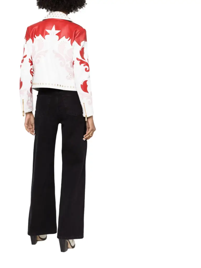 womens Intarsia motorcycle Leather Jacket