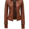 Women Hooded Bomber Leather Jacket