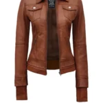 Women Hooded Bomber Leather Jacket