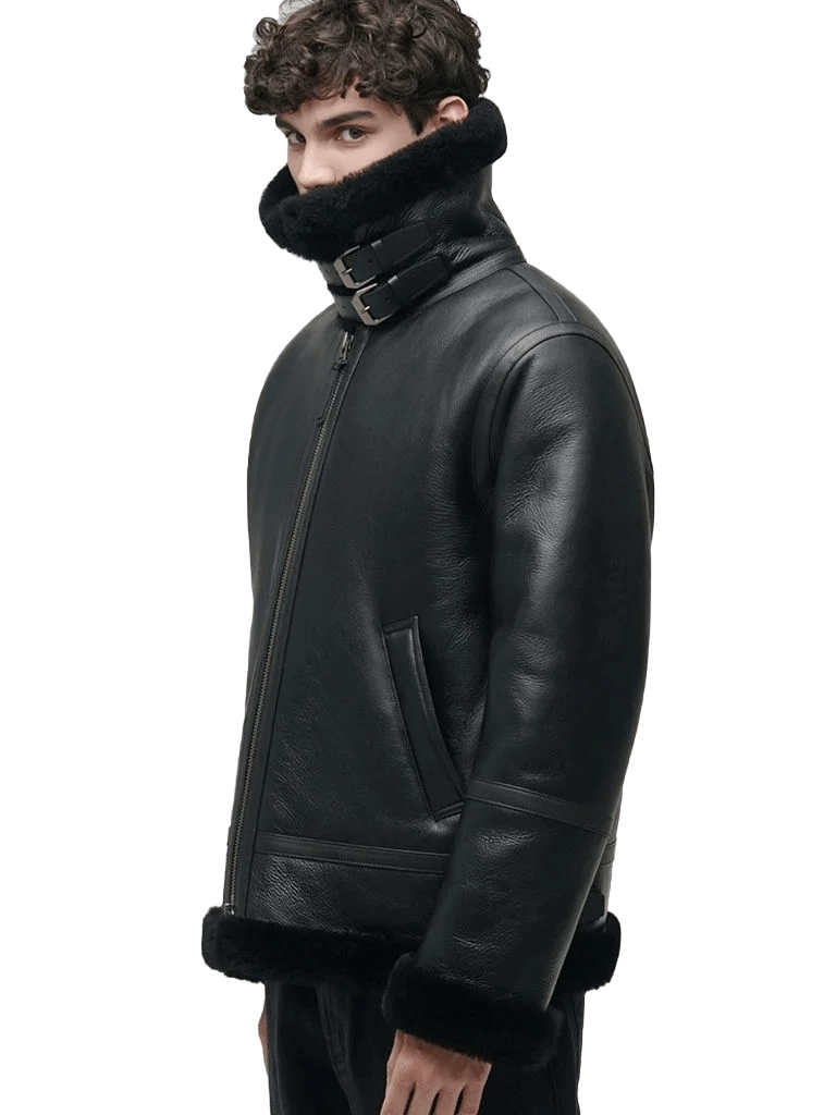 Mens Aviator Black Leather Jacket