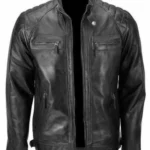 Men Skull Cafe Racer Black Leather Jacket