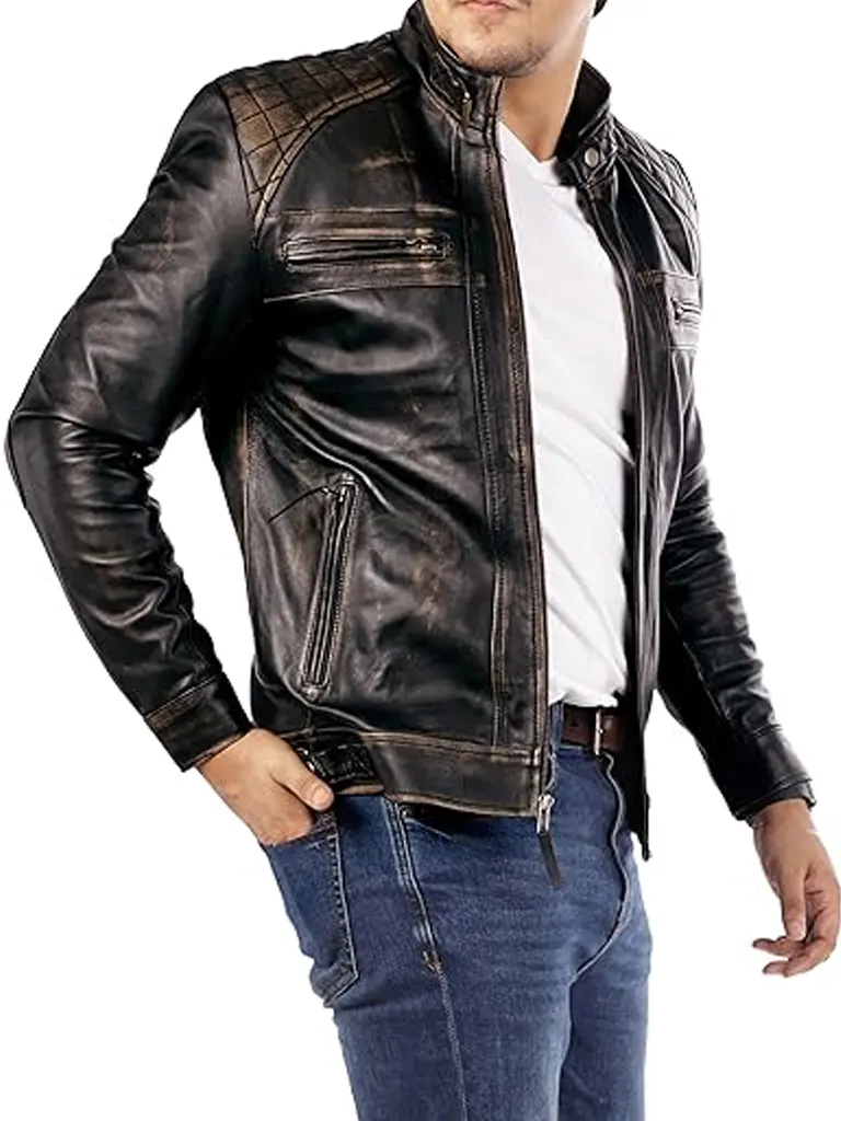 Men Cafe Racer Leather Jacket