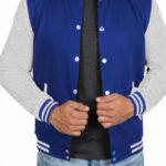 Men Grey and Royal Blue comfortable Varsity Jacket