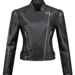 womens Style Cafe Racer Black Leather Jacket