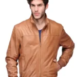 Mens Tan Bomber Leather Jacket