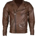 Mens Biker Classical Brown Leather Jacket
