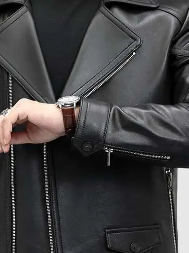 Mens Biker Leather Jacket Sleeves Picton