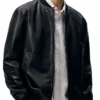 Mens Black Leather Bomber Jacket
