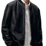 Mens Black Leather Bomber Jacket