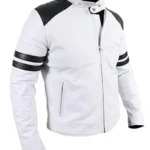 Mens Black Striped White Leather Jacket