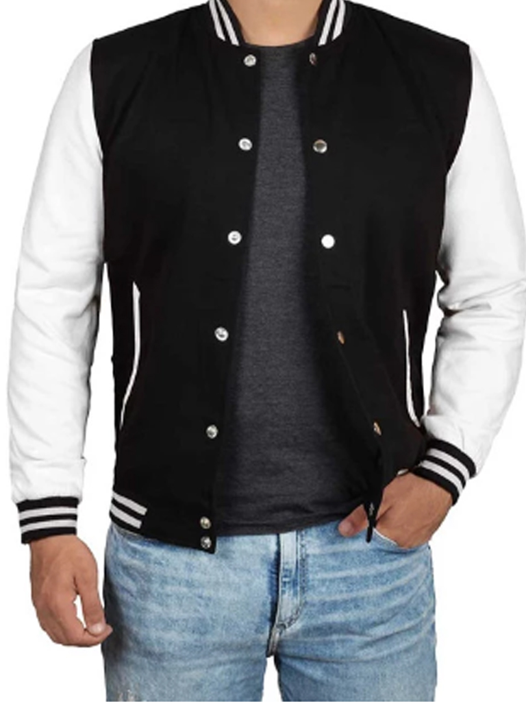 Mens trendy Black White Varsity Jacket