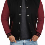 Mens Black and Maroon casual Varsity Jacket