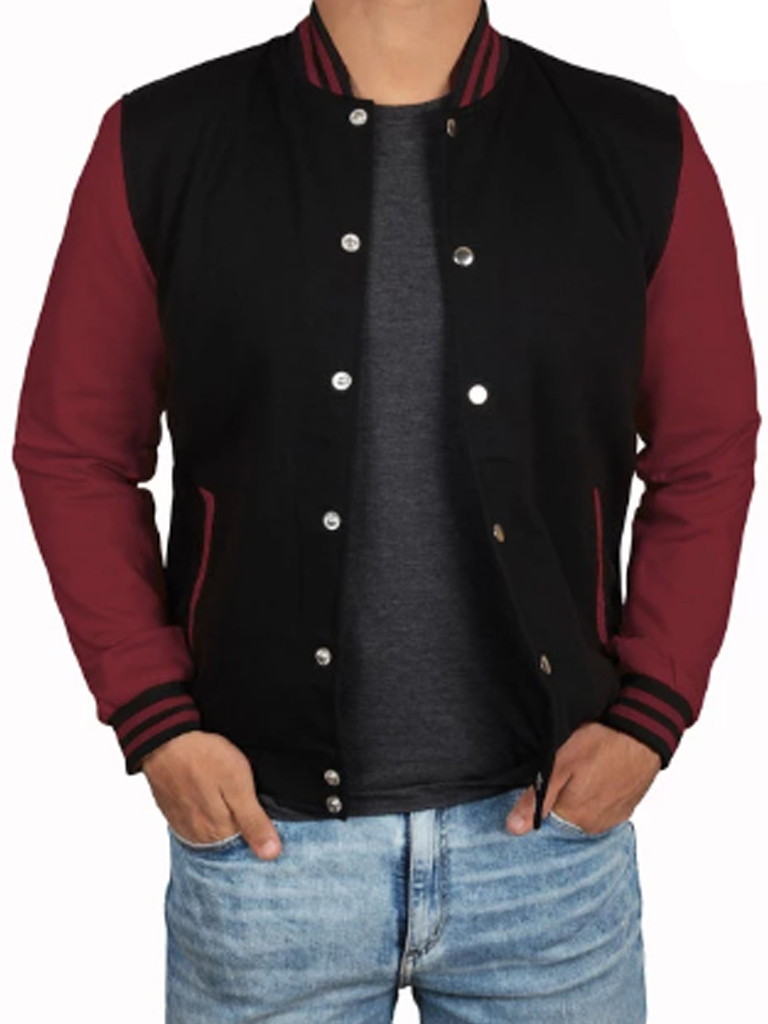 Mens Black and Maroon casual Varsity Jacket