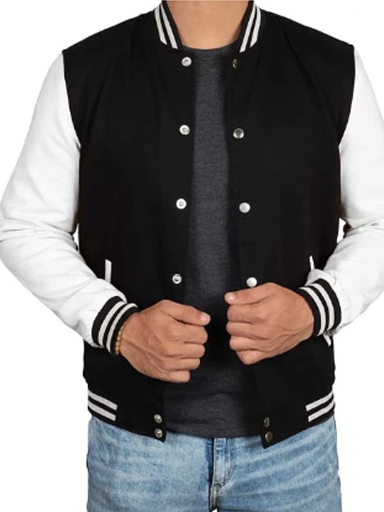 Mens Black and White casual Varsity Jacket