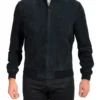 Mens Blue Bomber Leather Jacket