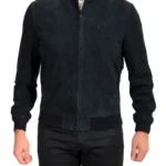 Mens Blue Bomber Leather Jacket