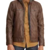 Hooded Brown Faux Leather Jacket
