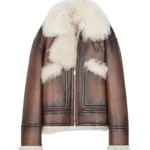 Men Aviator Shearling Brown Leather Jacket
