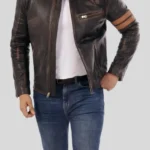 Mens Cafe Racer Biker Leather Jacket