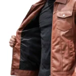 Mens Collar Leather Jacket in Tan