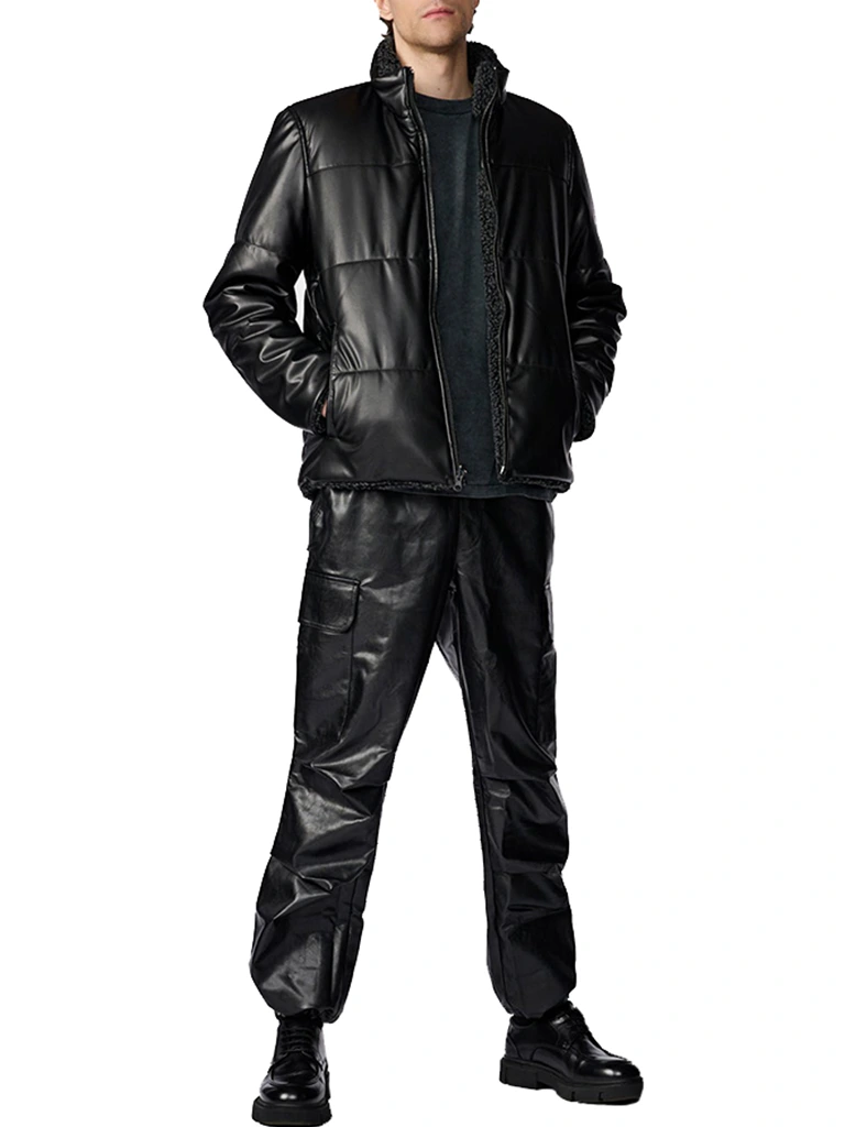 Mens black Faux Leather Reversable Jacket